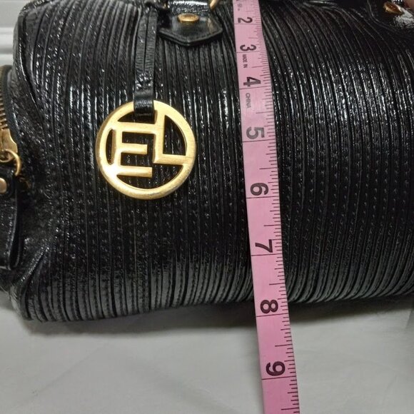 Elliott Lucca Black Patent Leather Handbag With Gold Accents Double Handle Bag - Picture 13 of 15